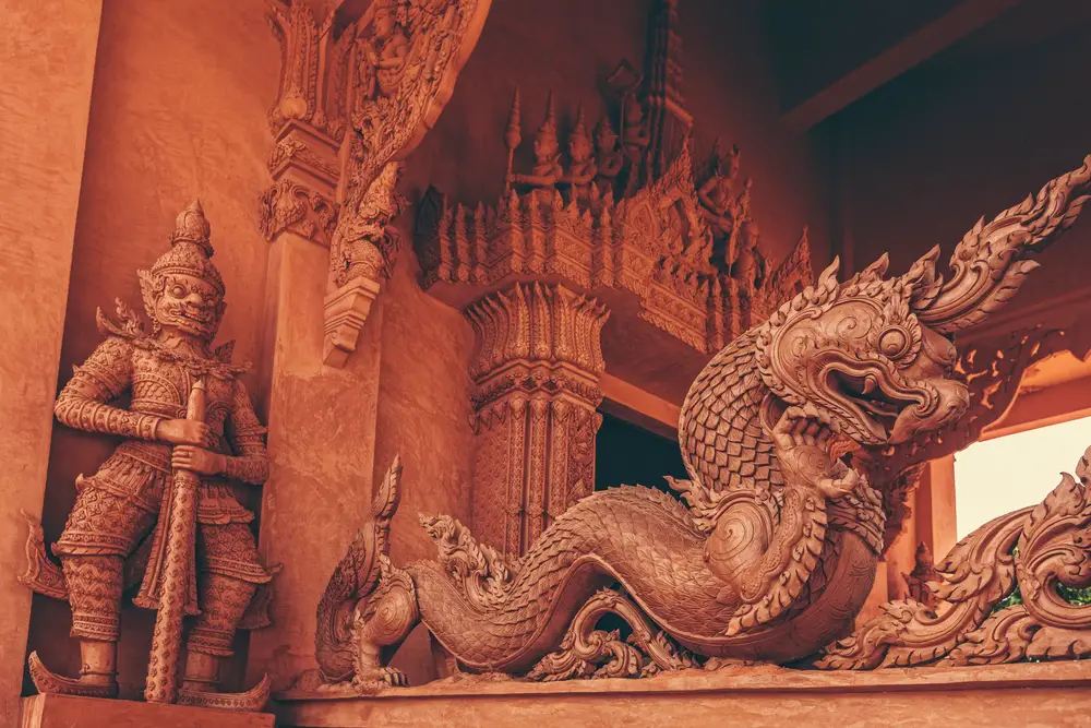 Wat Ratchathammaram  - Red Temple on Koh Samui. Red Temple is full of fascinating details of stone ornaments and architecture in Thailand. Watch out for the dragons.